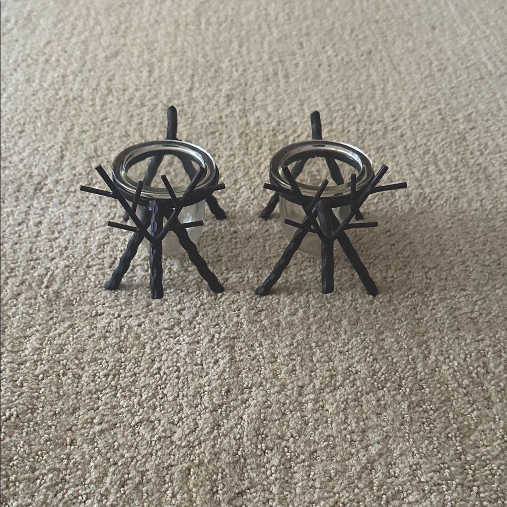 Blackish Brown Cast Iron Reindeer With Glass Voltive Candleholder.